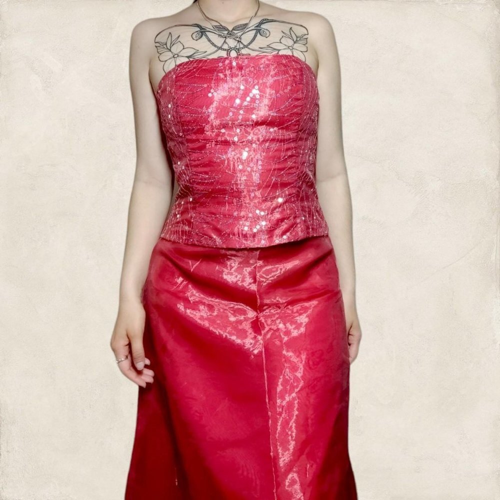 Vintage 90s Cherry Red Strapless Prom Dress 🍒🍒🍒!